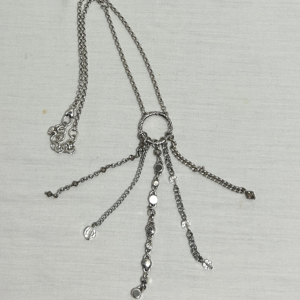 Brighton Infinity Tassel Necklace Silver Plated Clear Crystals 18” Retired - Picture 8 of 14